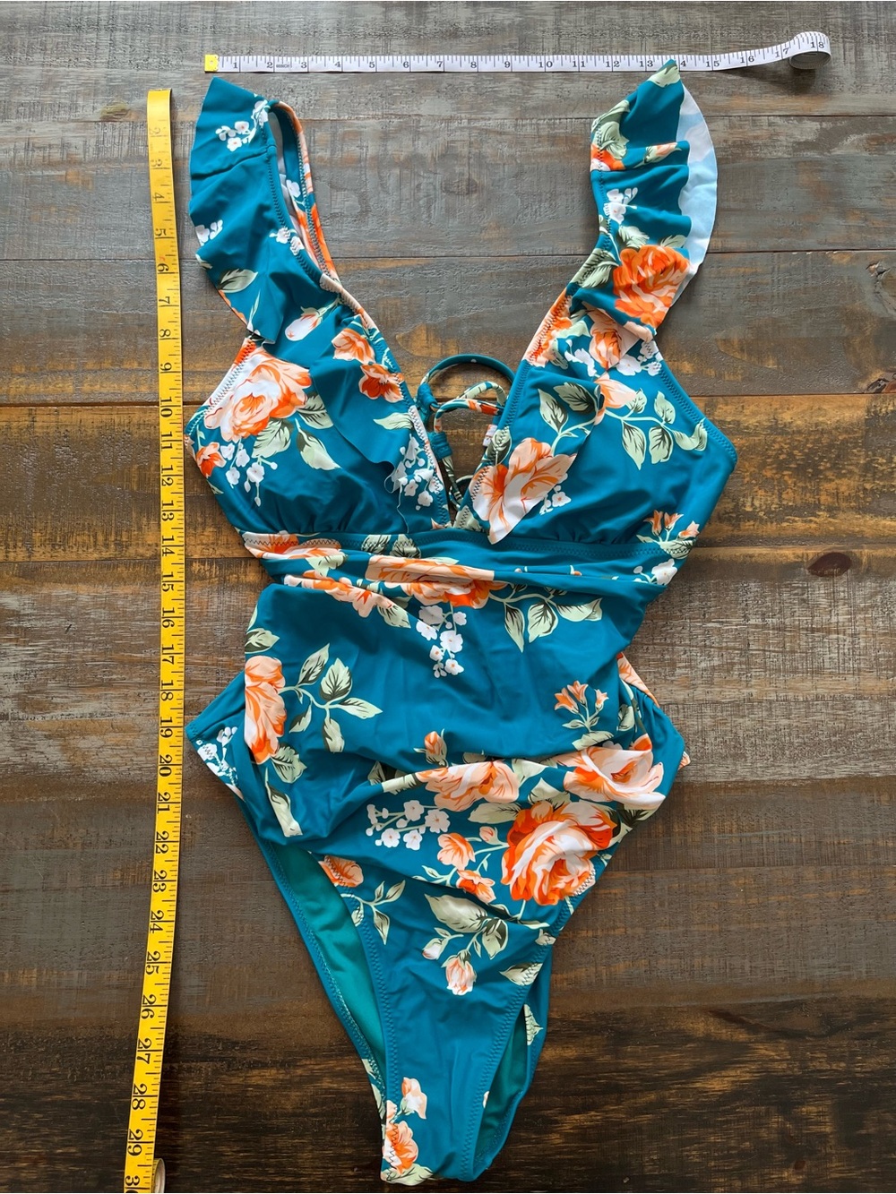Floral Ruffle One-Piece Swimsuit in Teal